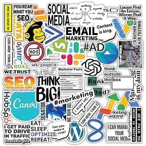 CodersParadise Pack of 60 Digital Social Marketing Stickers for Laptop, Journal, Bike Helmet, Diary, Guitar, Mobile - Waterproof & Residue Free, self-adhesive, 3 inch