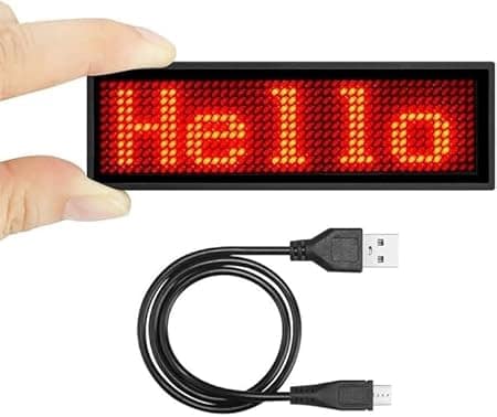 LED Name Badge USB for Business - 44 x 11 Pixels Digital DIY Programmable Scrolling Message Board for Shopping Malls, Party, Hotel